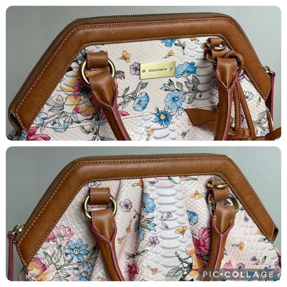 BRAHMIN LIGHT PINK OASIS FLORAL ELISA Satchel Super Rare & Hard To Find - Picture 11 of 17